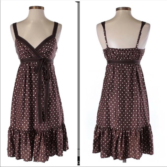 brown and white polka dot dress